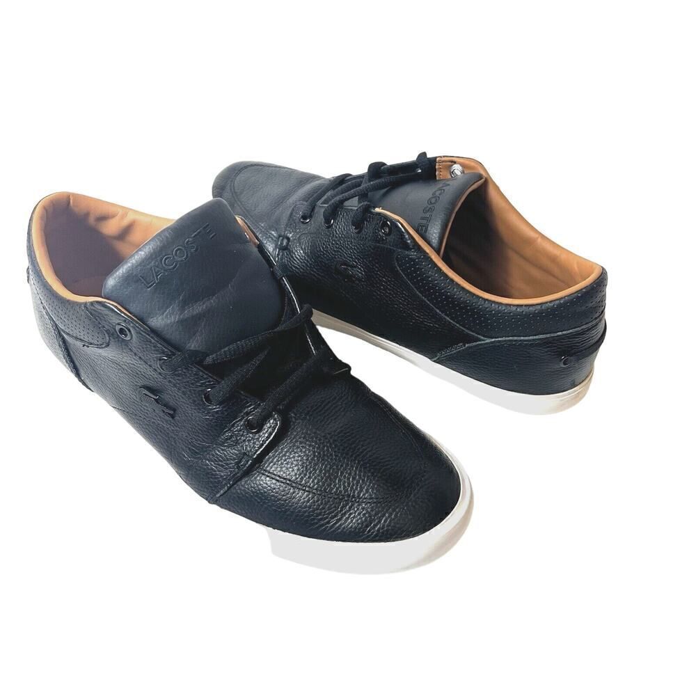 Lacoste Womens Sz 9.5 Classic Black Leather Lace Up Low Top Sneaker Casual Shoes